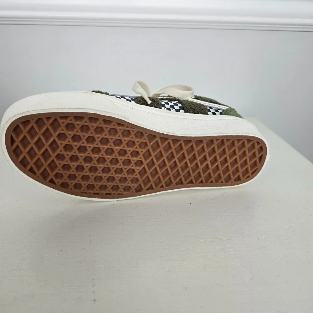 Vans Old Skool Youth Tufted Check Skater Shoes Loden Green Sz 3.5 Minecraft Vibe